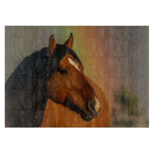 Wilder Hengst, Goldenes Licht und Regenbogen Schneidebrett