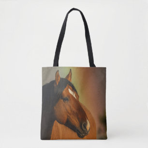 Wilder Hengst, Goldenes Licht und Regenbogen Tasche