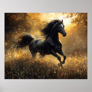 Wilder Hengst Schwarzer Hengst Mustang Poster