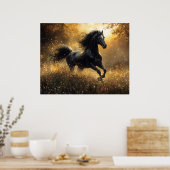 Wilder Hengst Schwarzer Hengst Mustang Poster (Küche)