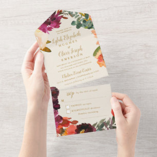 Wilder Herbststrauß   Alles in einer Hochzeitseinl All In One Einladung