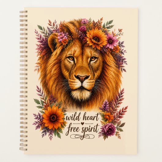 Wilder Herz Freier Geist Boho Floral Löwe Kunst Planer (Vorderseite)