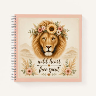 Wilder Herz Freier Geist Boho Floral Löwen Kunst Notizblock