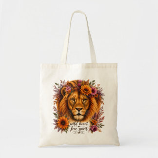 Wilder Herz Freier Geist Boho Floral Löwen Kunst Tragetasche