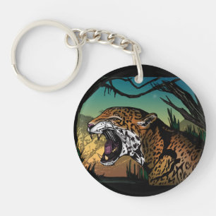 Wilder Jaguar-Dschungel-Kunst – Kräftiges Teal Schlüsselanhänger