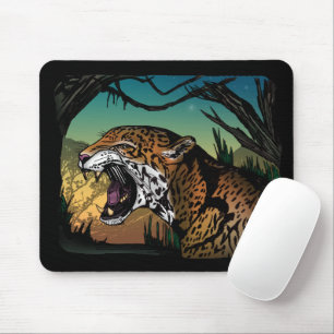 Wilder Jaguar-Dschungel-Kunst – Kräftiges Türkis Mousepad