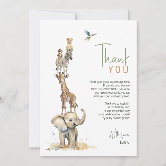 Wilder Jungle Safari Tiere Vertikaler Kindergeburt Dankeskarte (Vorderseite)