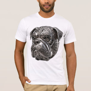Wilder keltischer Silber-Bulldogge-Krieger-Knoten- T-Shirt