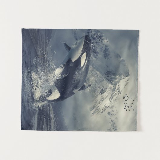 Wilder Killerwal Springen Wandteppich (Vorderseite (Horizontal))