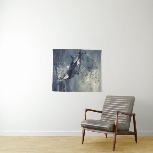 Wilder Killerwal Springen Wandteppich (Beispiel (Horizontal))