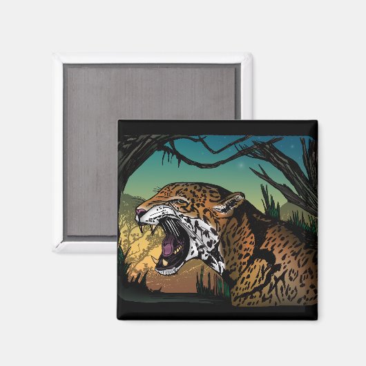 Wilder knurrender Jaguar-Dschungel-Kunst – Kräftig Magnet (Vorderseite/Rückseite)
