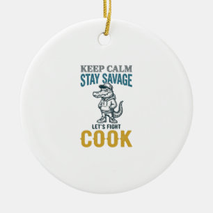 Wilder Kochalligator Vintage-Stich Grafik_1 Keramik Ornament
