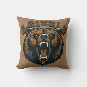 Wilder Kopf eines Grizzlybären Kissen