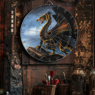 Wilder Kupfer-Gold-Schwarzer Drache Fantasy Dartscheibe