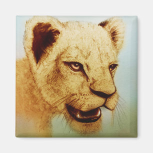 Wilder Löwe, realistische Tierkunst Quadrat Magnet