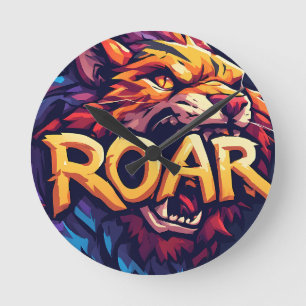 Wilder Löwenbrüller Motivationsstarkes Buntes Wild Runde Wanduhr