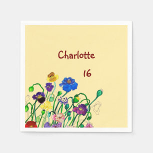 Wilder Mohn Tiefrot & Buttergelb Geburtstag Serviette