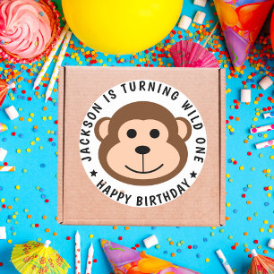 Wilder Monkey Jungle Safari Tierischer Kindergebur Runder Aufkleber
