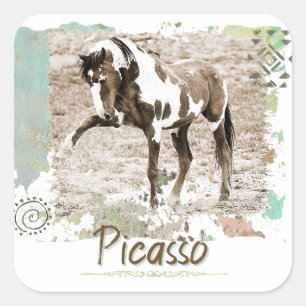 Wilder Paint Horse Picasso Großes Foto-Sticker Quadratischer Aufkleber