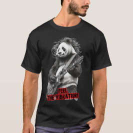 Wilder Panda spielt Rock & Roll auf einem Schwarze T-Shirt