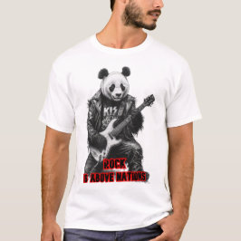 Wilder Panda spielt Rock & Roll auf einem Schwarze T-Shirt
