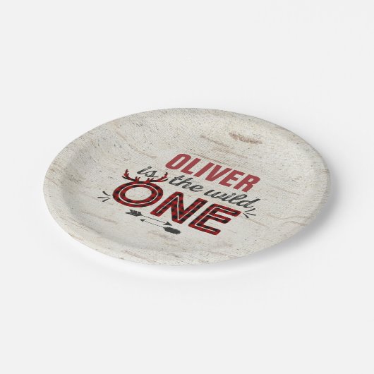 Wilder Pappteller 7" rustikaler Holzfäller wildes (Schrägansicht)