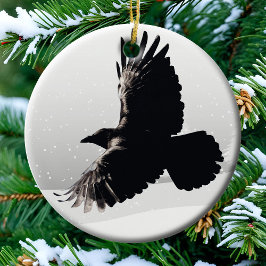 Wilder Raven Spirit Animal Bird Flight Winter Snow Keramik Ornament