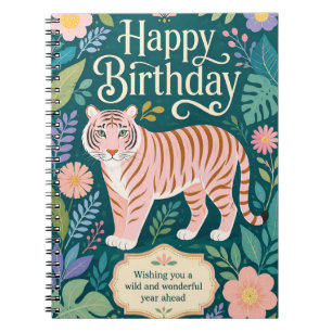 Wilder rosa Tiger Geburtstagsabenteuer Notizblock
