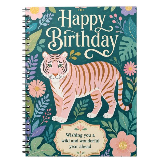 Wilder rosa Tiger Geburtstagsabenteuer Notizblock (Vorderseite)