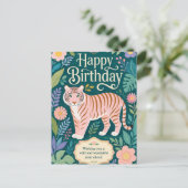 Wilder rosa Tiger Geburtstagsabenteuer Postkarte (Stehend Vorderseite)