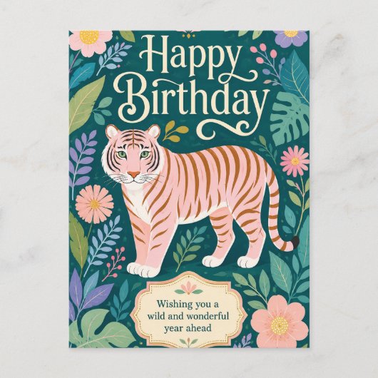 Wilder rosa Tiger Geburtstagsabenteuer Postkarte (Vorderseite)