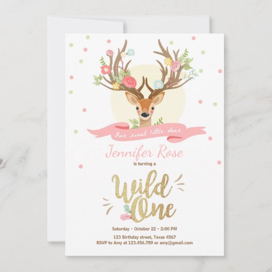 Wilder Rotwildgeburtstag laden Waldgoldrosa ein Einladung (Vorderseite)