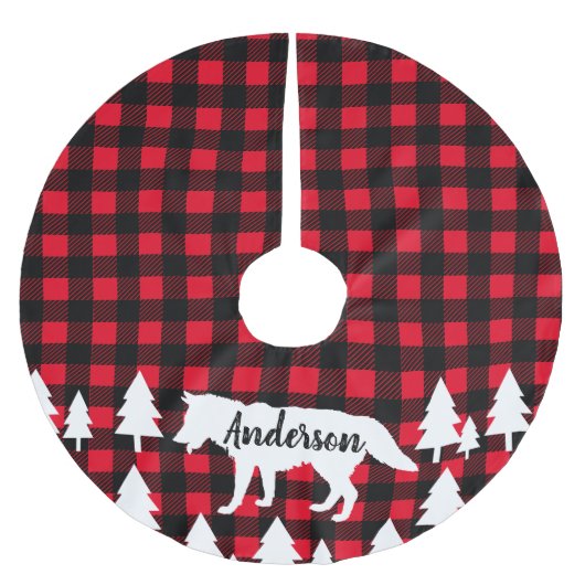 Wilder rustikaler Wolf-Büffel-Karo-karierter Polyester Weihnachtsbaumdecke (Vorderseite)