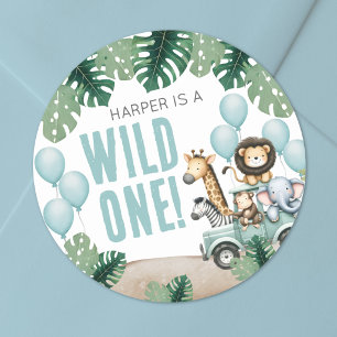 Wilder Safari 1. Geburtstag Runder Aufkleber