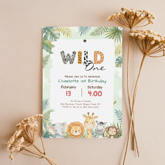 Wilder Safari-Dschungel Süßes Tier 1. Geburtstag Einladung
