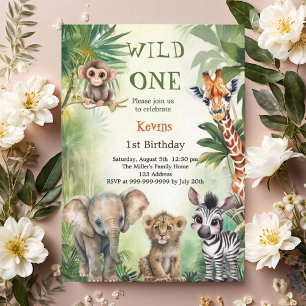Wilder Safari-Dschungel-Tiere 1. Geburtstag Einladung