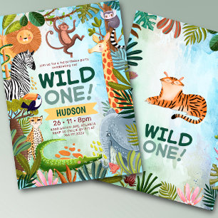 Wilder Safari-Dschungeltiere-Jungen-Geburtstag Einladung