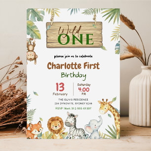Wilder Safari-Tier-Kindergeburtstag zum 1. Geburts Einladung