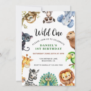 Wilder Safari-Tiere 1. Geburtstag Jungen Einladung