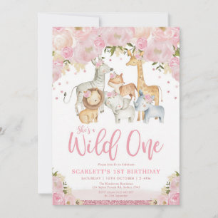 Wilder Safari-Tiere Erröten Florales Mädchen Einladung