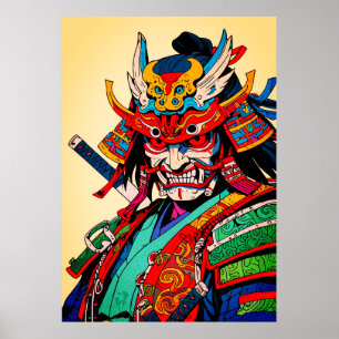 Wilder Samurai-Krieger – Farbiger japanischer Bush Poster