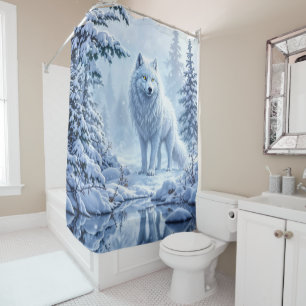 Wilder Schnewolf Raubtier Natur Winterkunst Duschvorhang
