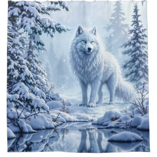 Wilder Schnewolf Raubtier Natur Winterkunst Duschvorhang (Vorderseite)