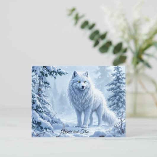 Wilder Schnewolf Raubtier Natur Winterkunst Postkarte (Stehend Vorderseite)