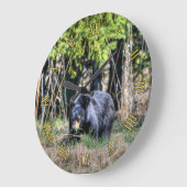 Wilder Schwarzbär-Cub & Forest Wildlife Foto Clock Große Wanduhr (Winkel)