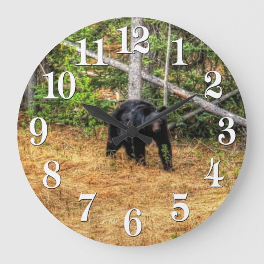 Wilder Schwarzbär & Yukon Forest Foto Kunst, Dicht Große Wanduhr (Vorderseite)
