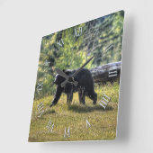Wilder schwarzer Bär u. kanadische WaldFoto-Kunst Quadratische Wanduhr (Winkel)
