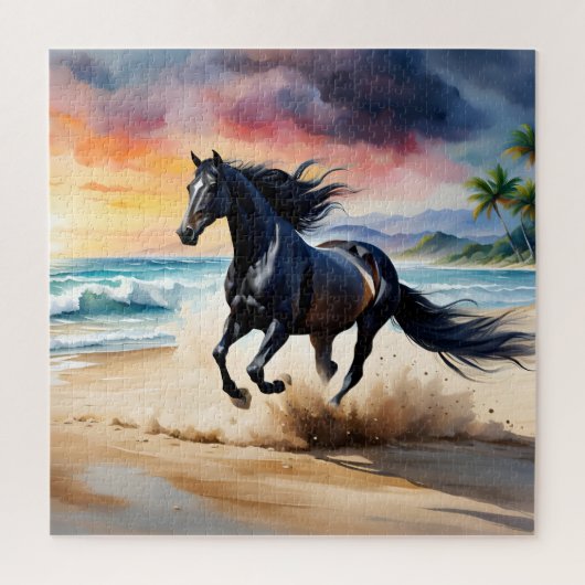 Wilder schwarzer Hengst galoppierend Puzzle (Vertikal)