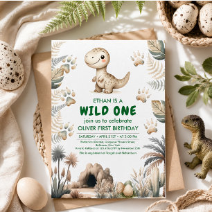 Wilder süßer Dinosaurier zum ersten Geburtstag Einladung