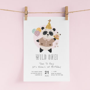 Wilder süßer Panda Bär 1. Geburtstag Einladung